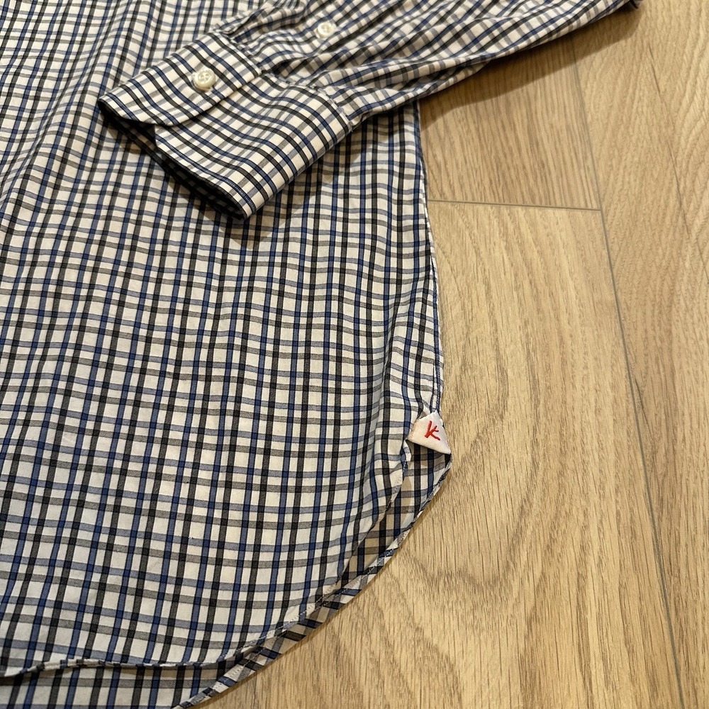 ISAIA Plaid Long Sleeve Button Up Shirt Blue Check Plaid 17 43‎ Made in Italy - Picture 4 of 8